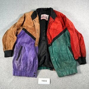 Vintage Derby Leather Coat Works Bomber Jacket Mens XL Multicolor Colorblock
